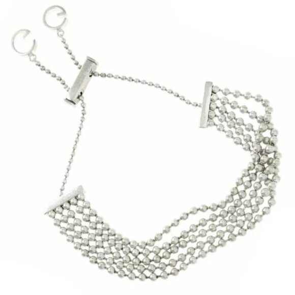 GUCCI Multi Strand G Logos Ball Chain Bracelet 9.4" Silver 925 Auth #0693 - Picture 1 of 6